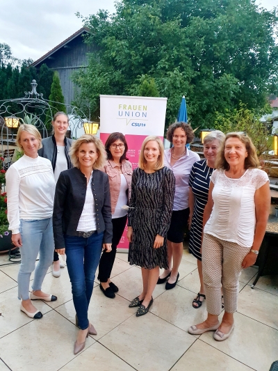 Foto: Der neu gewählte Vorstand von links – Stellvertretende Vorsitzender Eva Faltner,  Stellvertretende Vorsitzender Bürgermeisterin Irene Biebl-Daiber, Bezirksvorsitzender der Frauen Union Daniela Ludwig, MdB, Schatzmeisterin Stv. Landrätin Marianne Loferer, Kreisvorsitzender Kreisrätin Katharina Hüls, Stellvertende Kreisvorsitzende Marktgemeinderätin Juliane Grotz, Stellvertretende Kreisvorsitzender Sigrid Drinkow, Schriftführerin Waltraud Giese, nicht im Bild 2. Schriftführerin Isabella Ritter