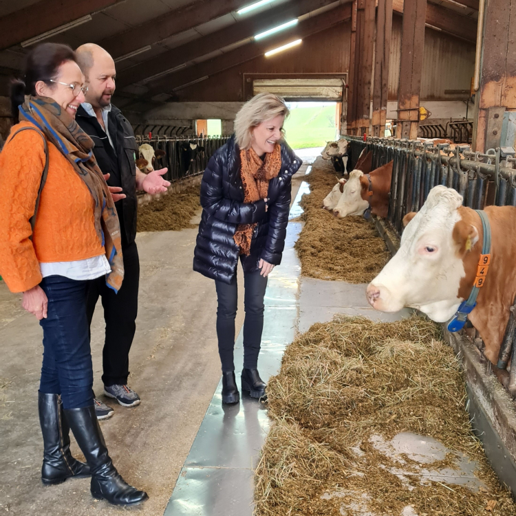 Foto: Bei der Hofbesichtigung – von links: Kreisbäuerin Katharina Kern, Kreisobmann Josef Andres, MdB Daniela Ludwig