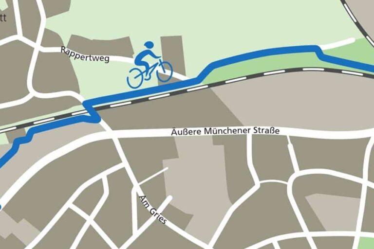 Stadtkarte mit Markierung des neuen Radwegs.